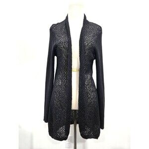 Eileen Fisher Long Cardigan Sweater Womens 100% Wool Sheer Woven M